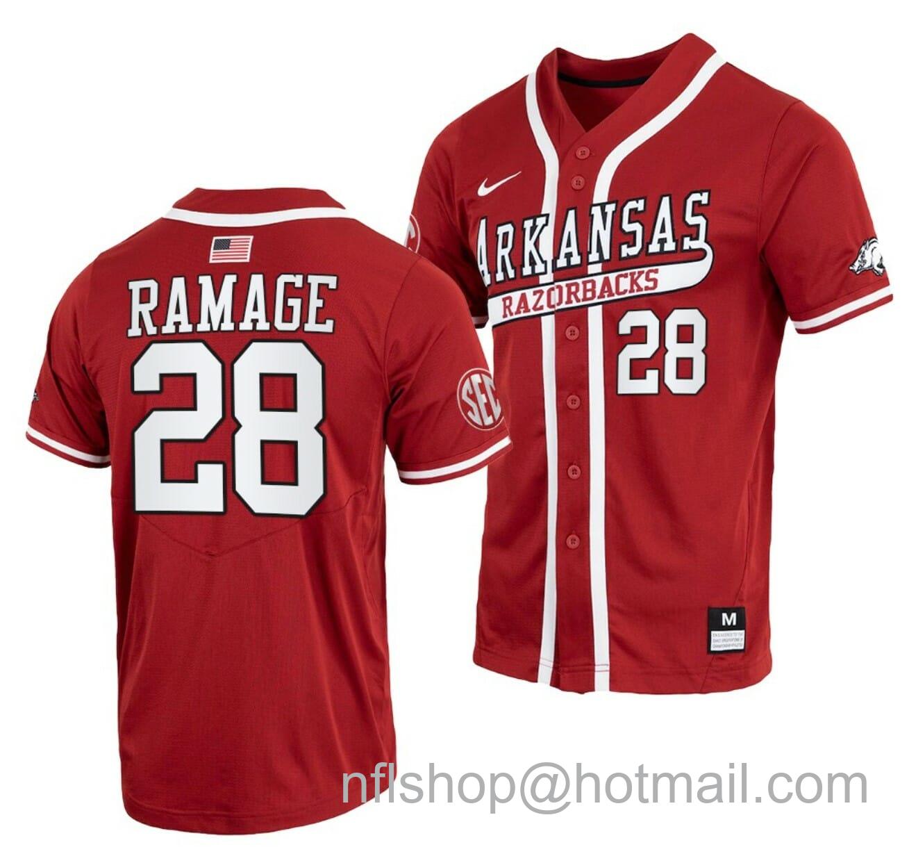 Men's Nike Kole Ramage Jersey Arkansas Razorbacks College Baseball Red College #28