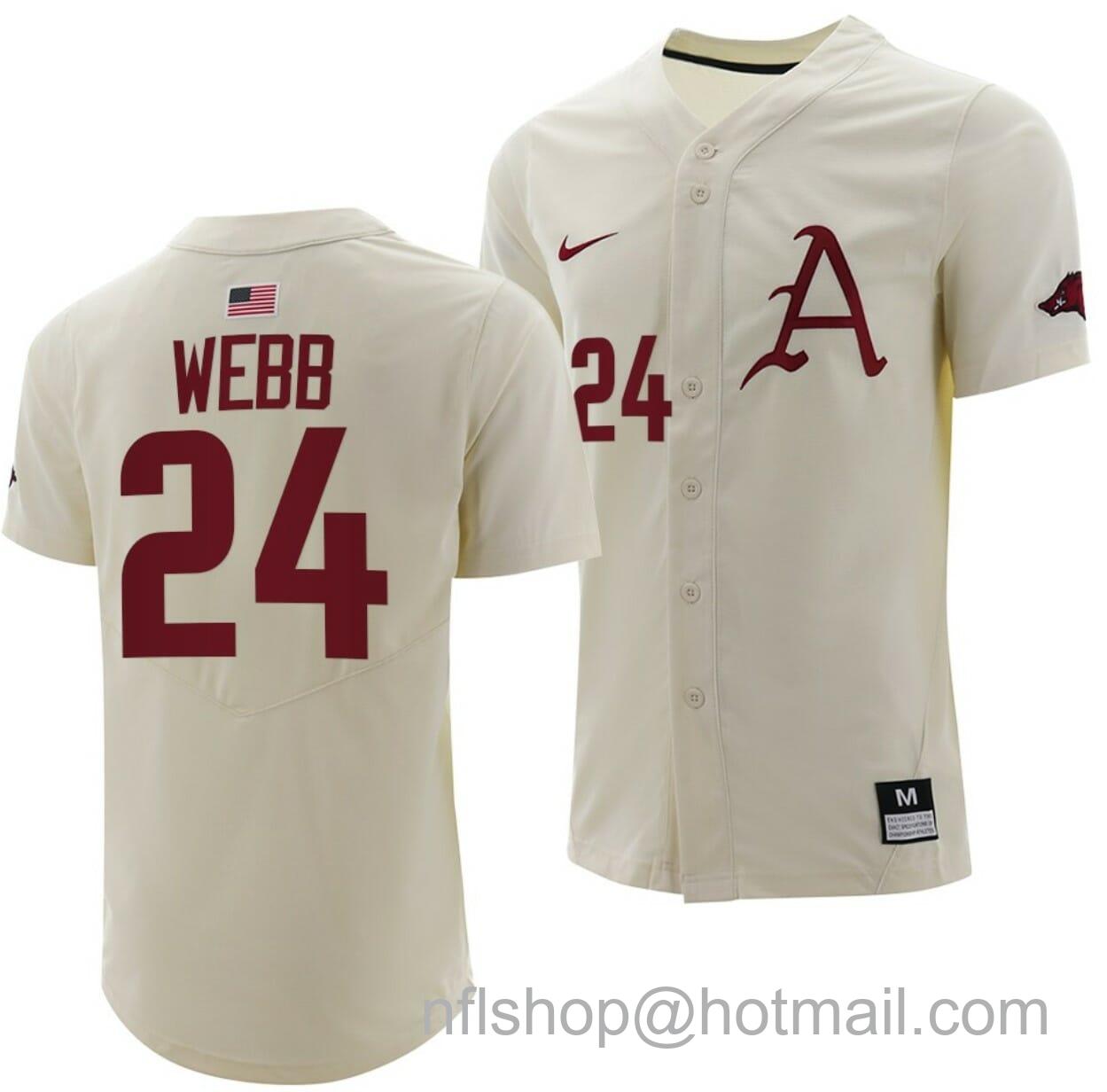 Men's Nike Braydon Webb Jersey Arkansas Razorbacks College Baseball Full-Button Natural #24