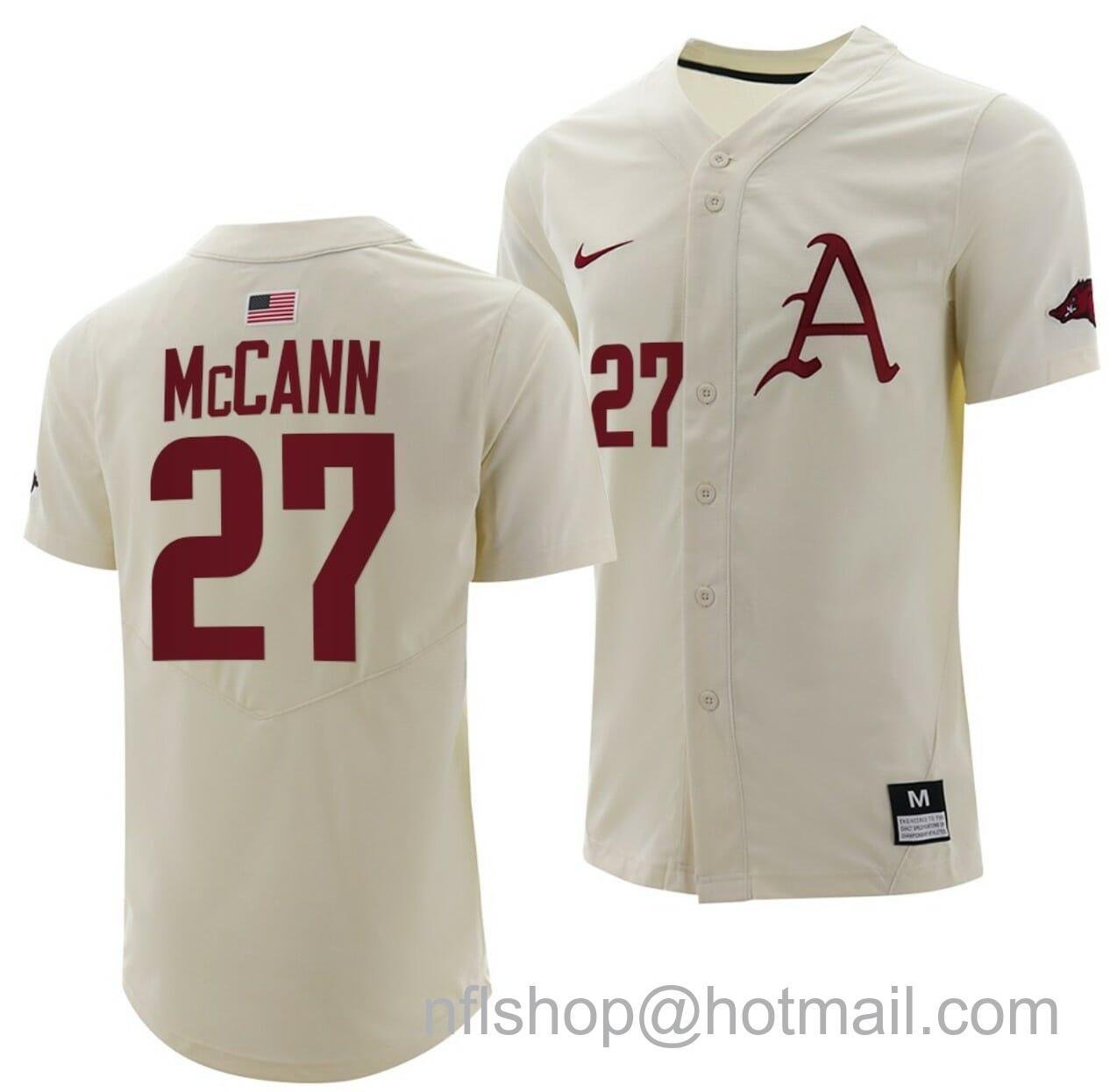 Men's Nike James McCann Jersey Arkansas Razorbacks College Baseball Full-Button Natural #27