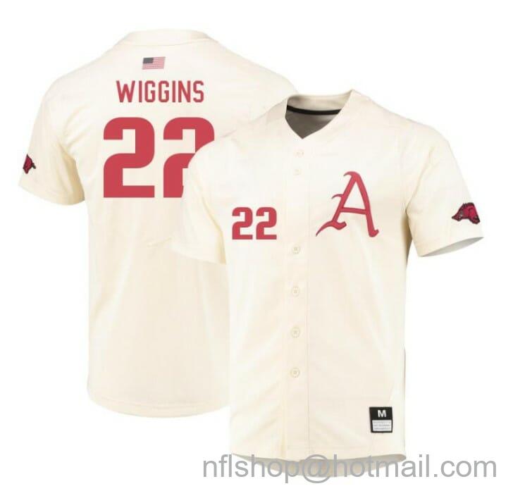 Men's Nike Jaxon Wiggins Jersey Arkansas Razorbacks Baseball NCAA College Cream Alumni #22