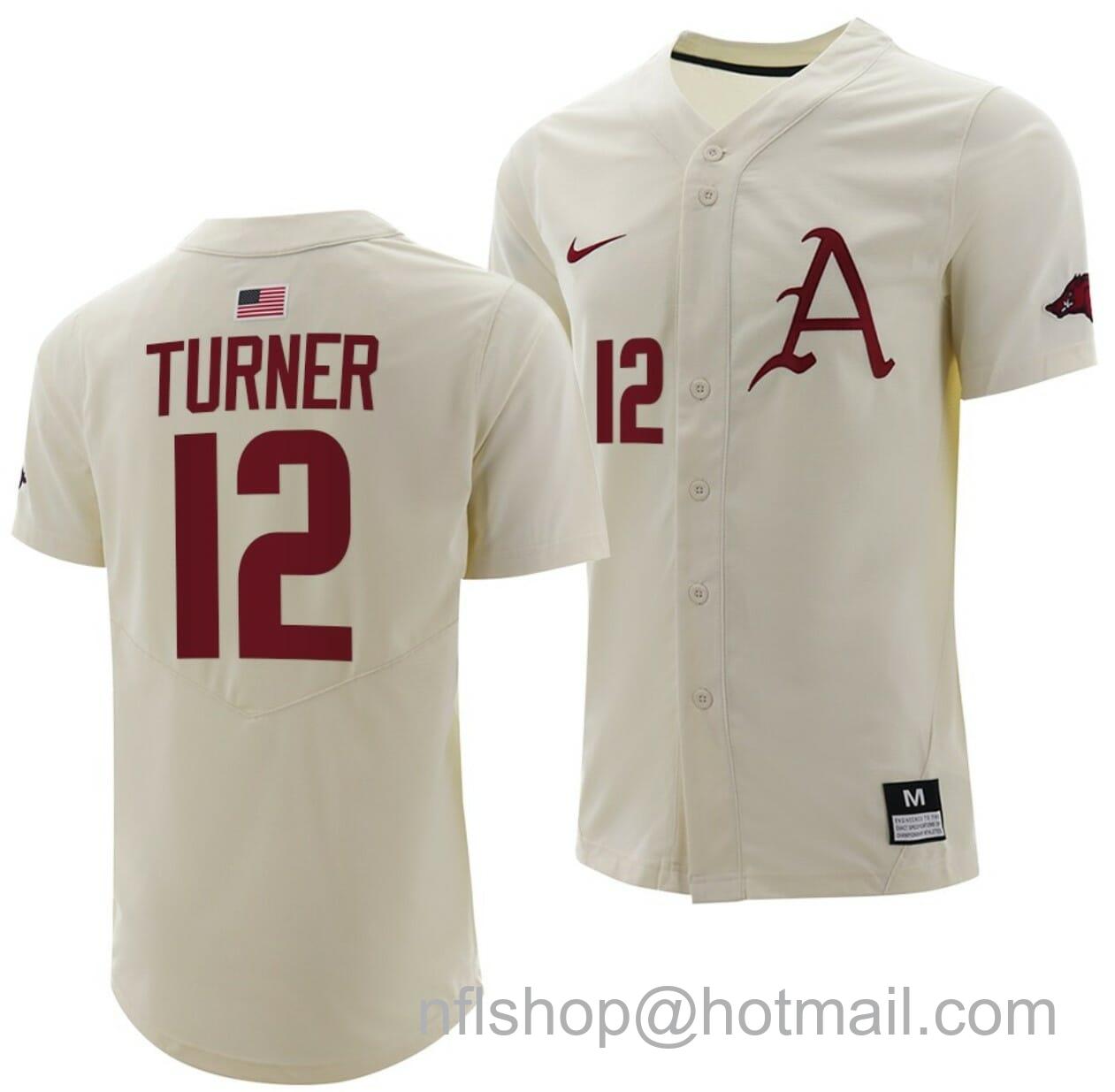 Men's Nike Michael Turner Jersey Arkansas Razorbacks College Baseball Full-Button Natural #12