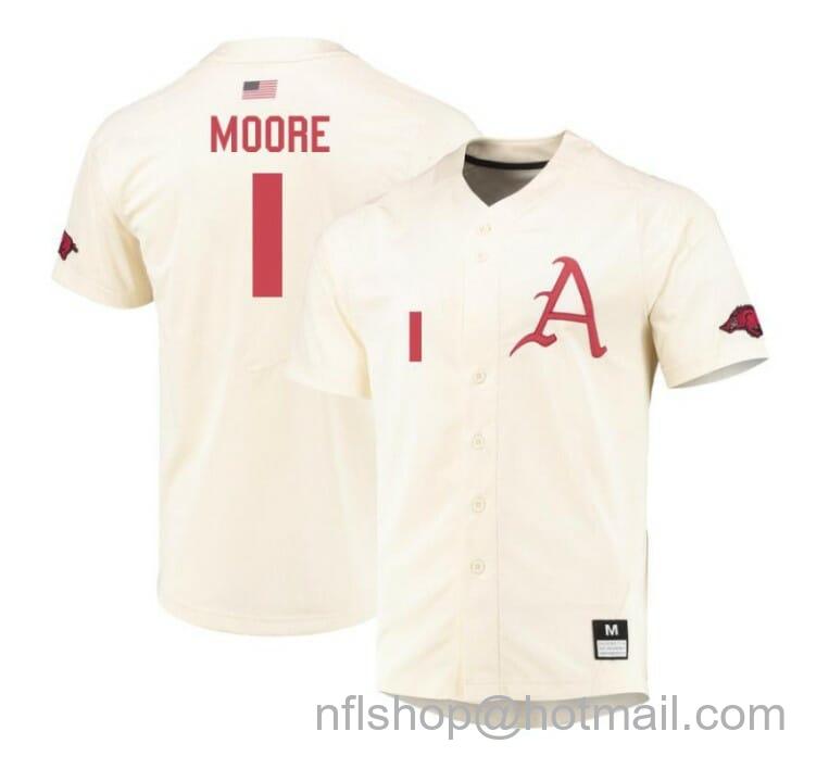 Men's Nike Robert Moore Jersey Arkansas Razorbacks Baseball NCAA College Cream Alumni #1