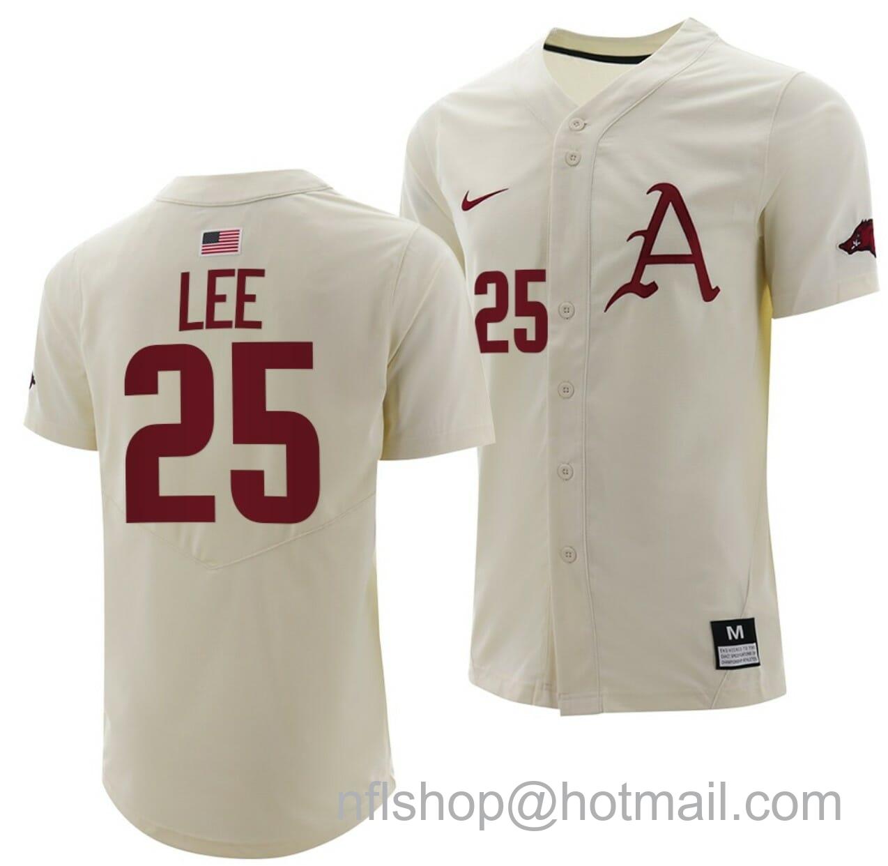 Men's Nike Cliff Lee Jersey Arkansas Razorbacks College Baseball Full-Button Natural #25