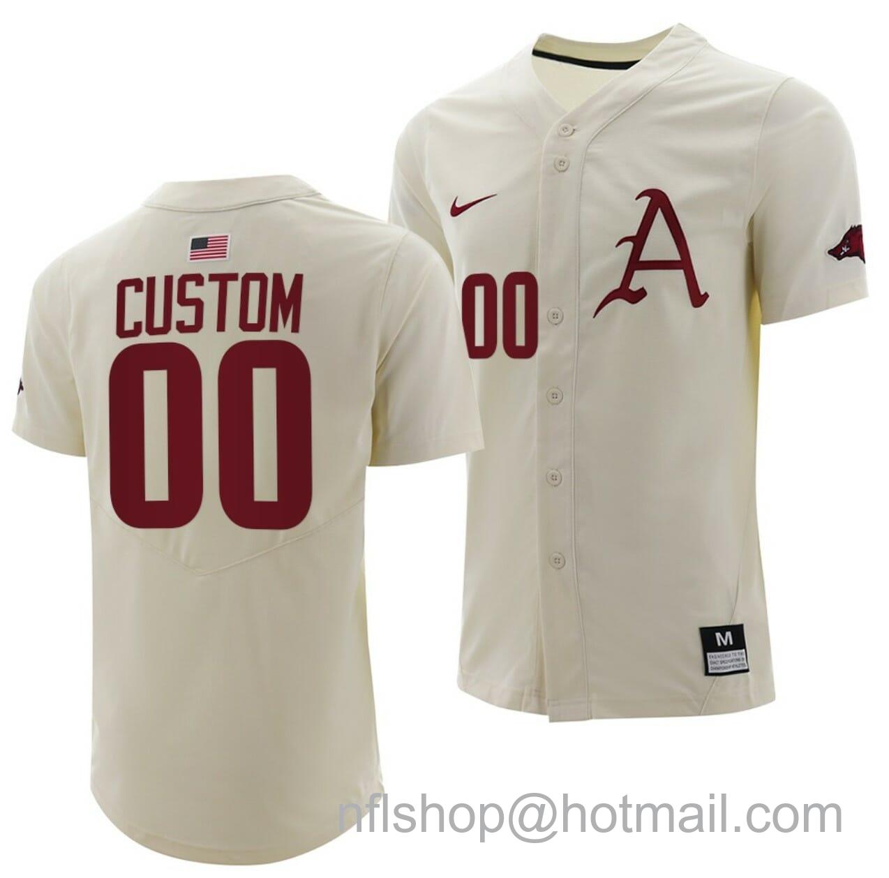 Men's Nike Custom Arkansas Razorbacks Jersey Name and Number Baseball NCAA College Full-Button Natural