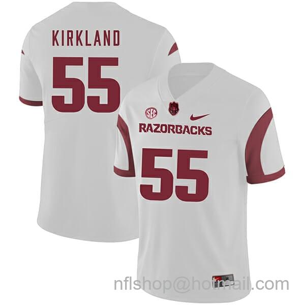 Men's Nike Arkansas Razorbacks #55 Denver Kirkland College Football Jersey White