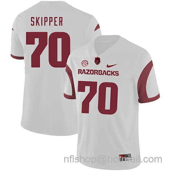 Men's Nike Arkansas Razorbacks #70 Dan Skipper College Football Jersey White