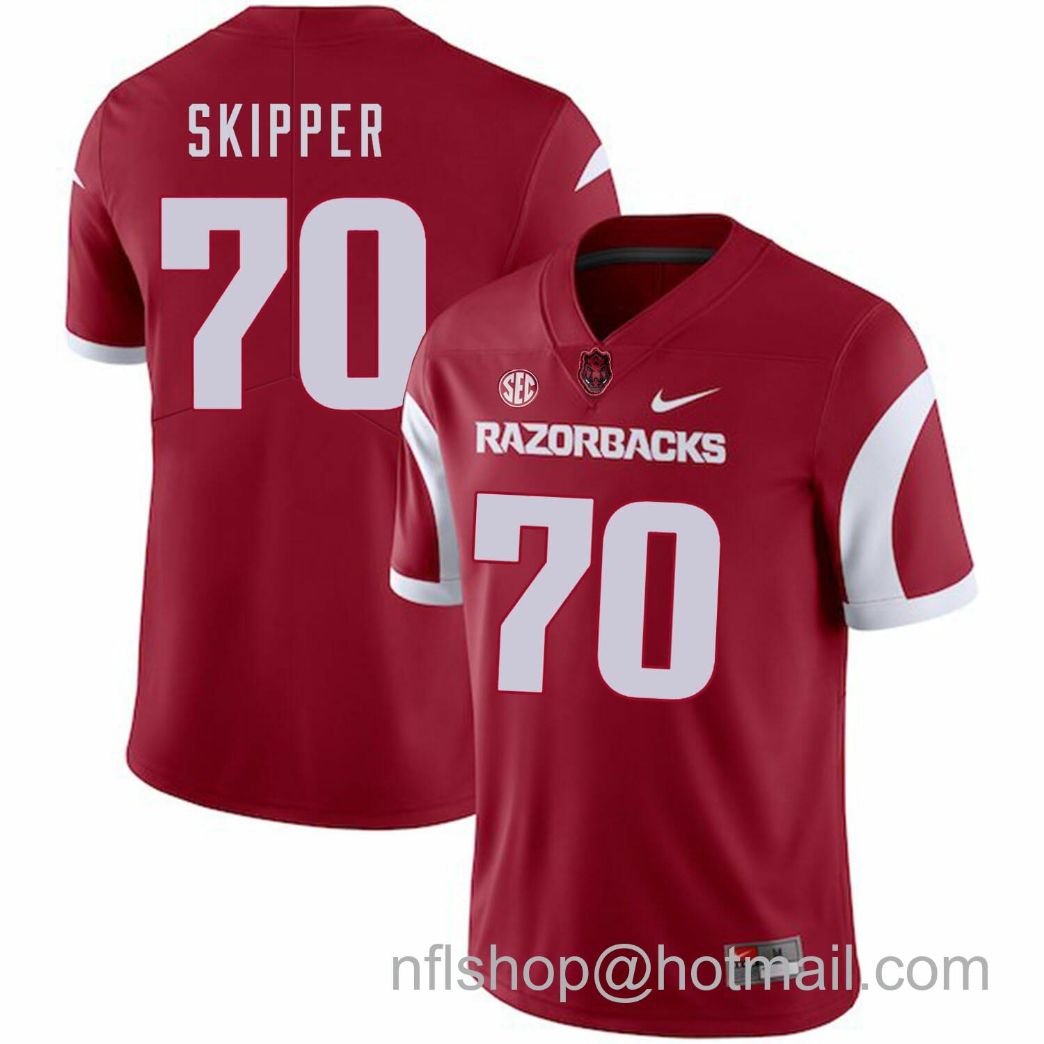 Men's Nike Arkansas Razorbacks #70 Dan Skipper College Football Jersey Red