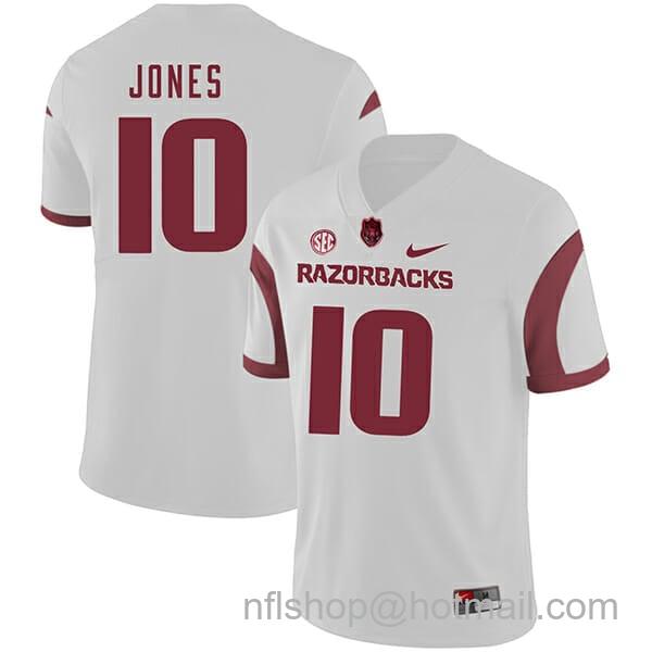 Men's Nike Arkansas Razorbacks #10 Jordan Jones College Football Jersey White