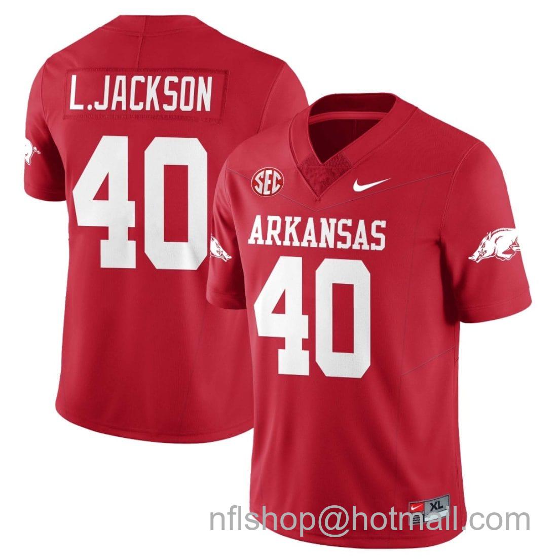 Men's Nike Landon Jackson Jersey #40 Arkansas Razorback Football All Stitched Red