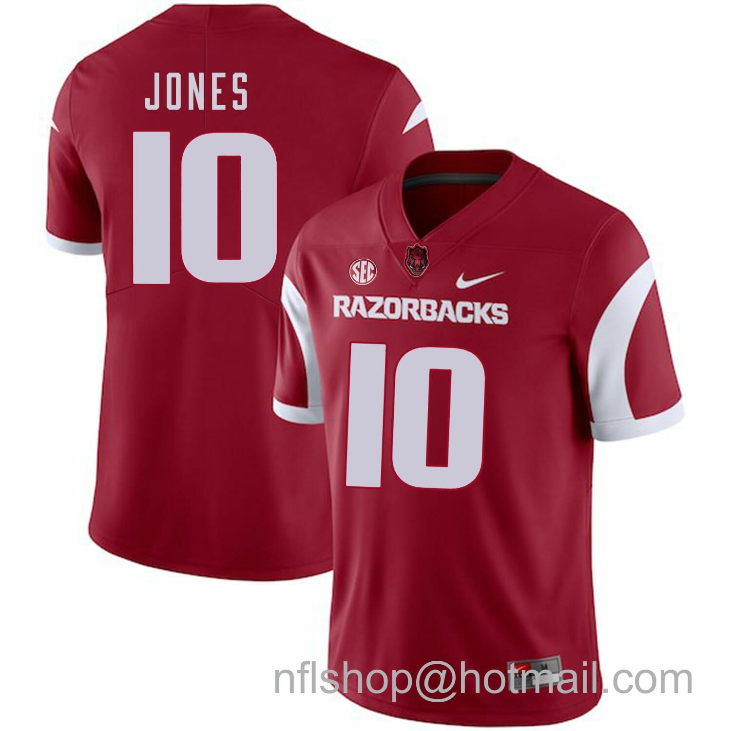 Men's Nike Arkansas Razorbacks #10 Jordan Jones College Football Jersey Red