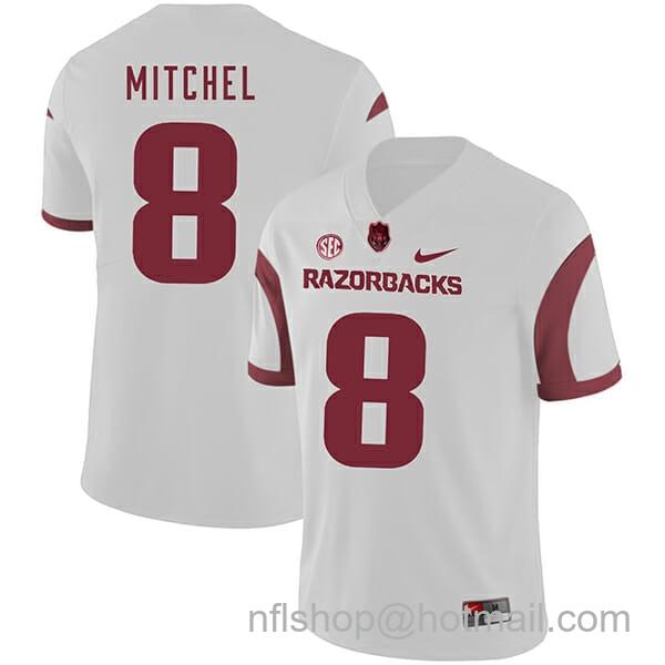 Men's Nike Arkansas Razorbacks #8 Tevin Mitchel College Football Jersey White