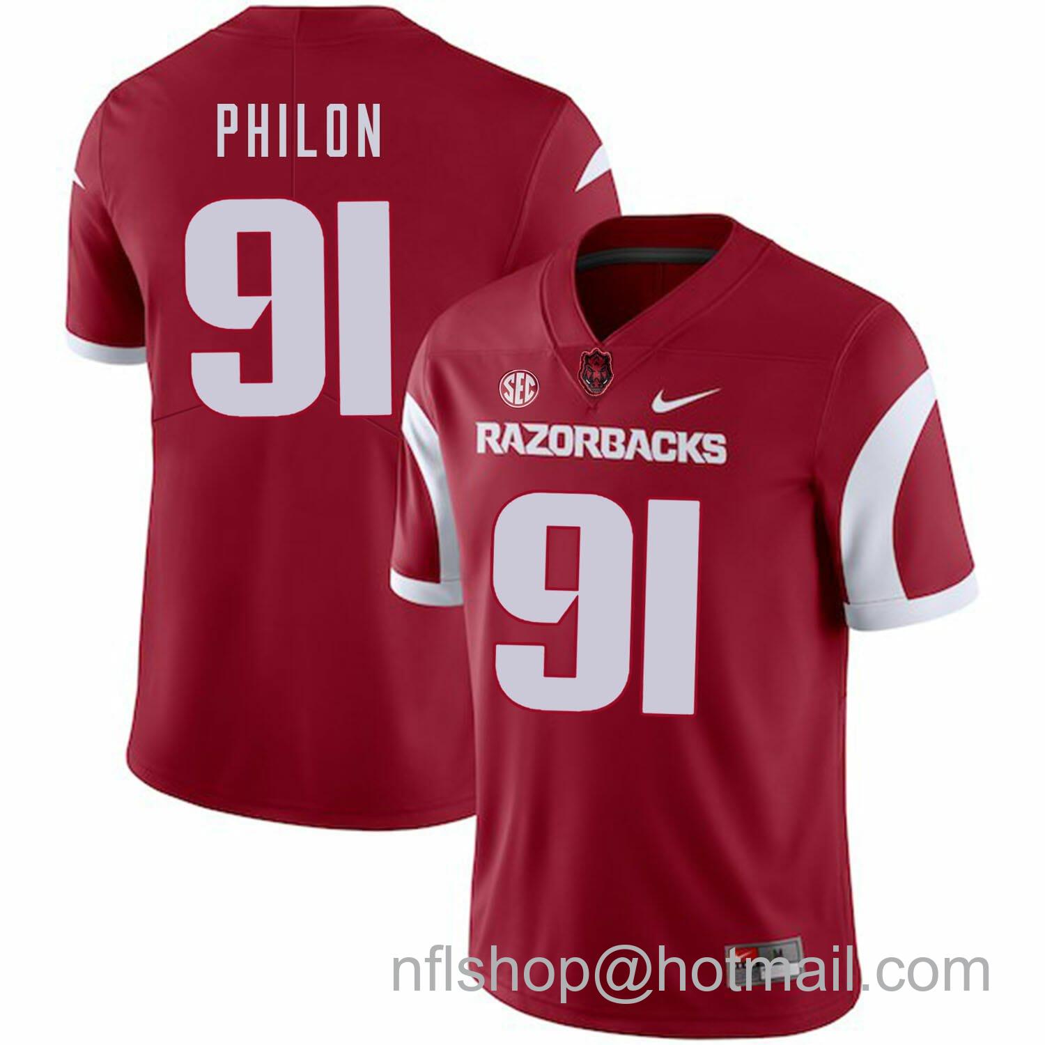 Men's Nike Arkansas Razorbacks #91 Darius Philon College Football Jersey Red