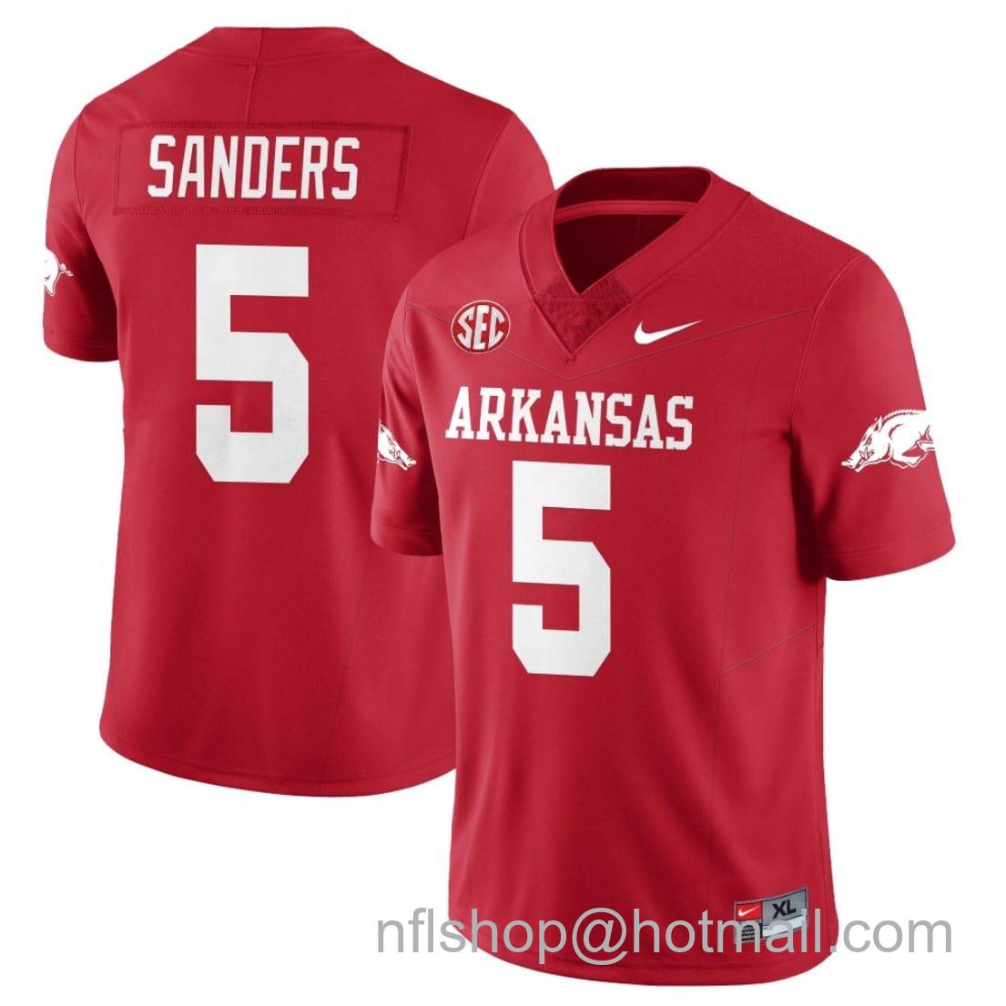 Men's Nike Raheim Sanders Jersey #5 Arkansas Razorback Football All Stitched Red