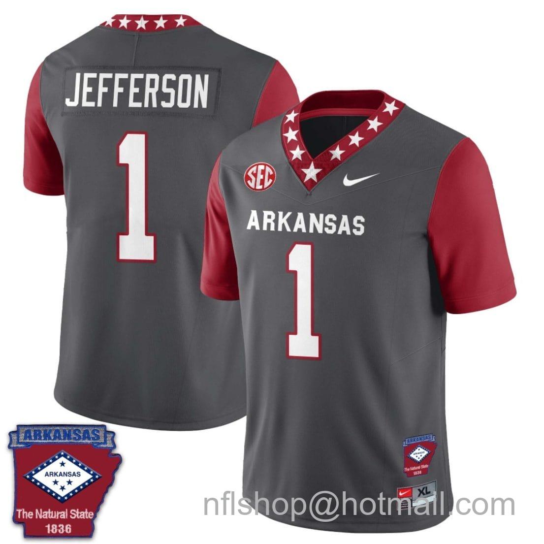 Men's Nike KJ Jefferson Jersey #1 Arkansas Razorback Football Arkansas State Patched All Stitched Red Sleeves