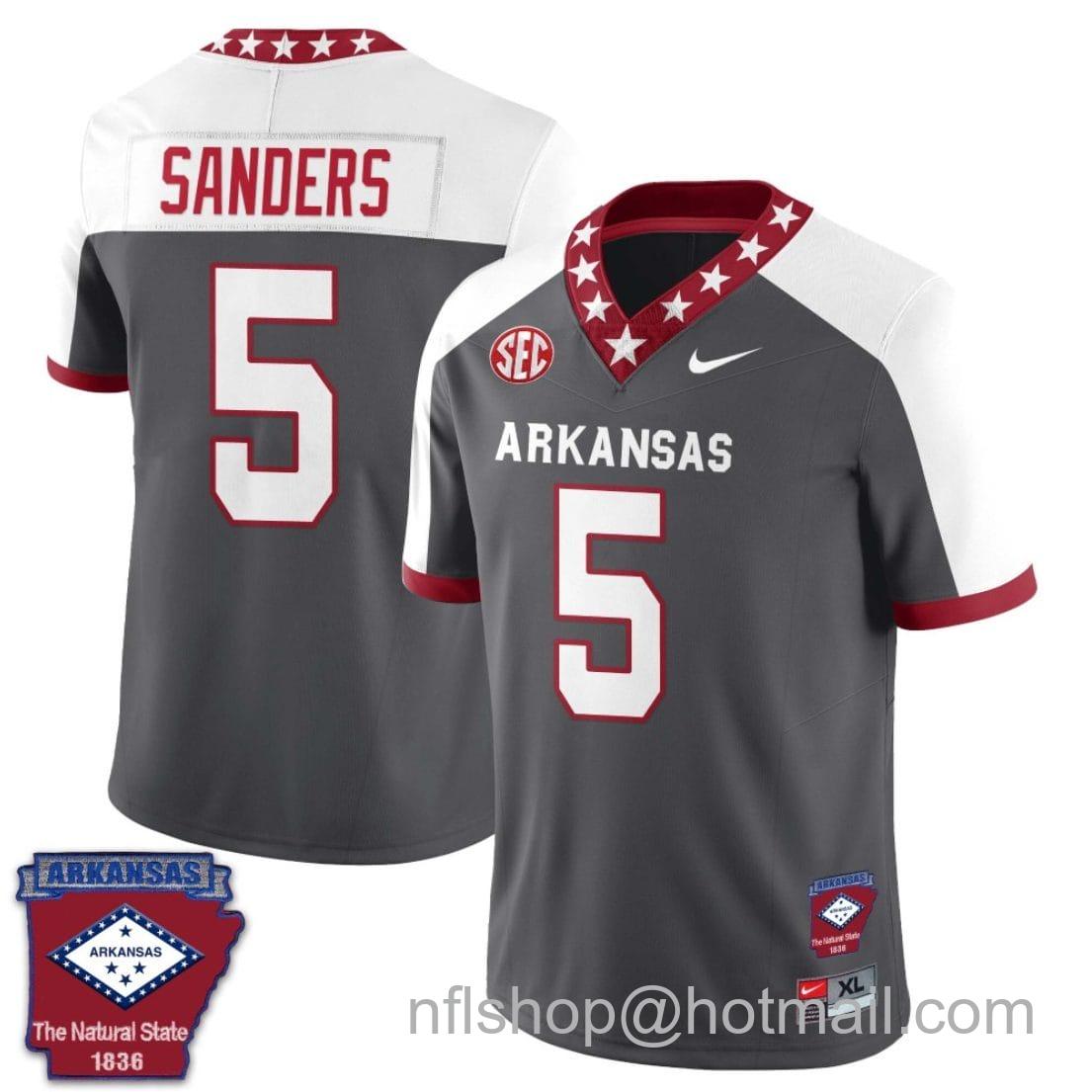 Men's Nike Raheim Sanders Jersey #5 Arkansas Razorback Football Arkansas State Patch White Alternate