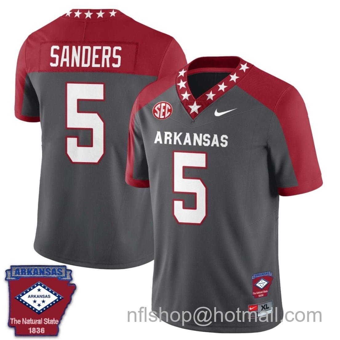 Men's Nike Raheim Sanders Jersey #5 Arkansas Razorback Football Arkansas State Patch Red Alternate