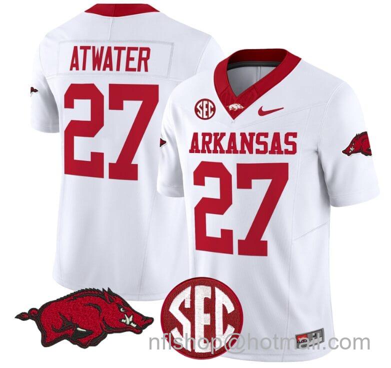 Men's Nike Steve Atwater Jersey #27 Arkansas Razorbacks Vapor Limited College Football Stitched White