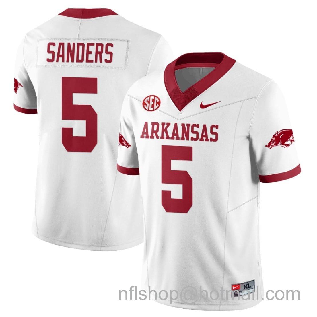 Men's Nike Raheim Sanders Jersey #5 Arkansas Razorback Football All Stitched White