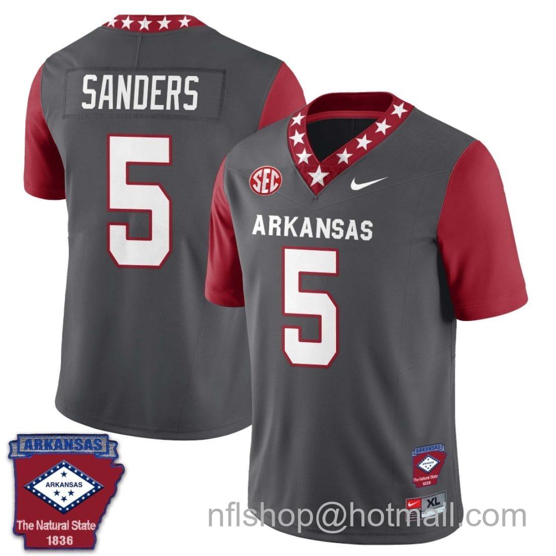 Men's Nike Raheim Sanders Jersey #5 Arkansas Razorback Football Arkansas State Patch Red Sleeves