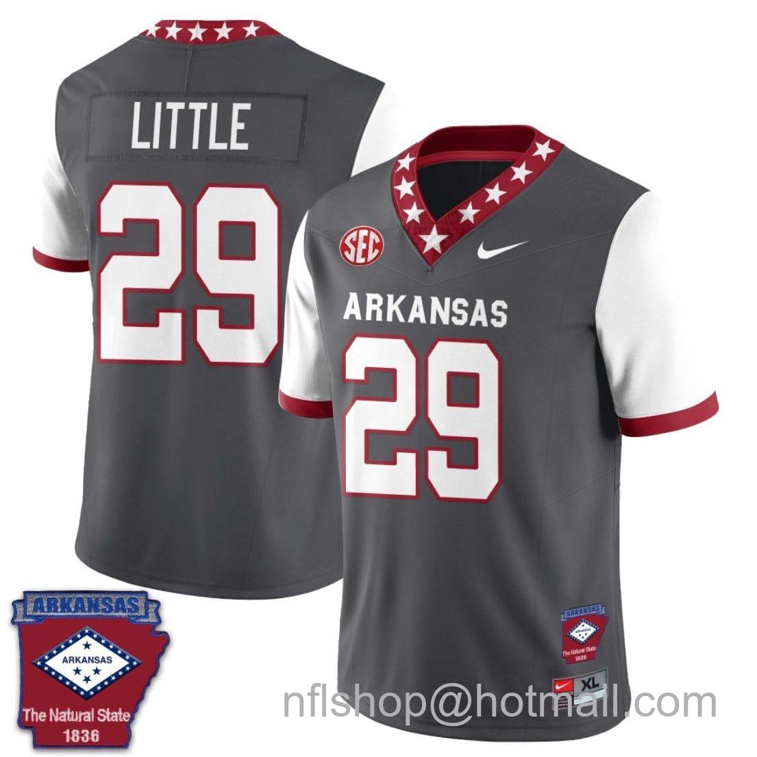 Men's Nike Cam Little Jersey #29 Arkansas Razorback Football Arkansas State Patch White Sleeves