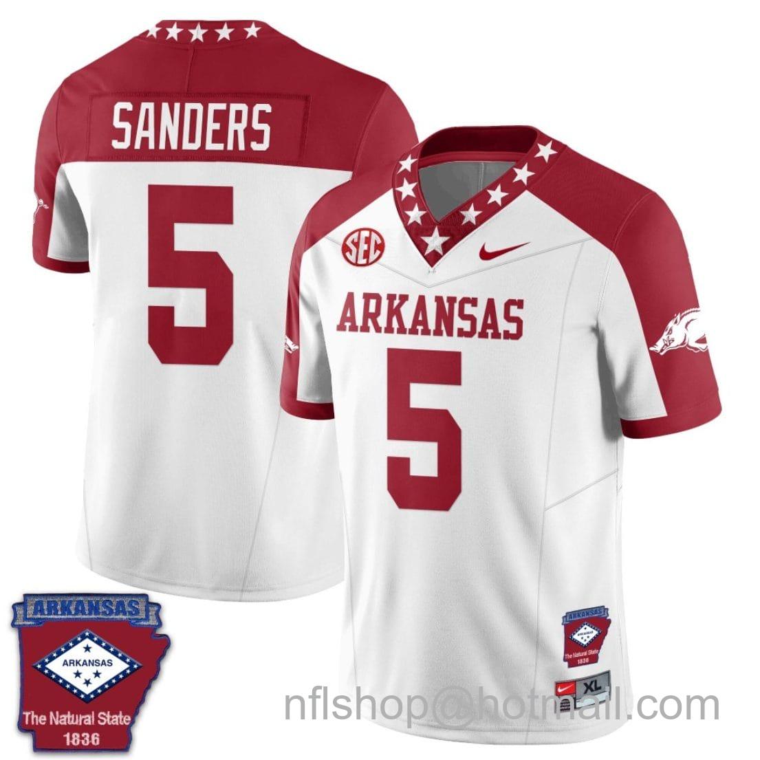 Men's Nike Raheim Sanders Jersey #5 Arkansas Razorback Football Arkansas Patch White Alternate