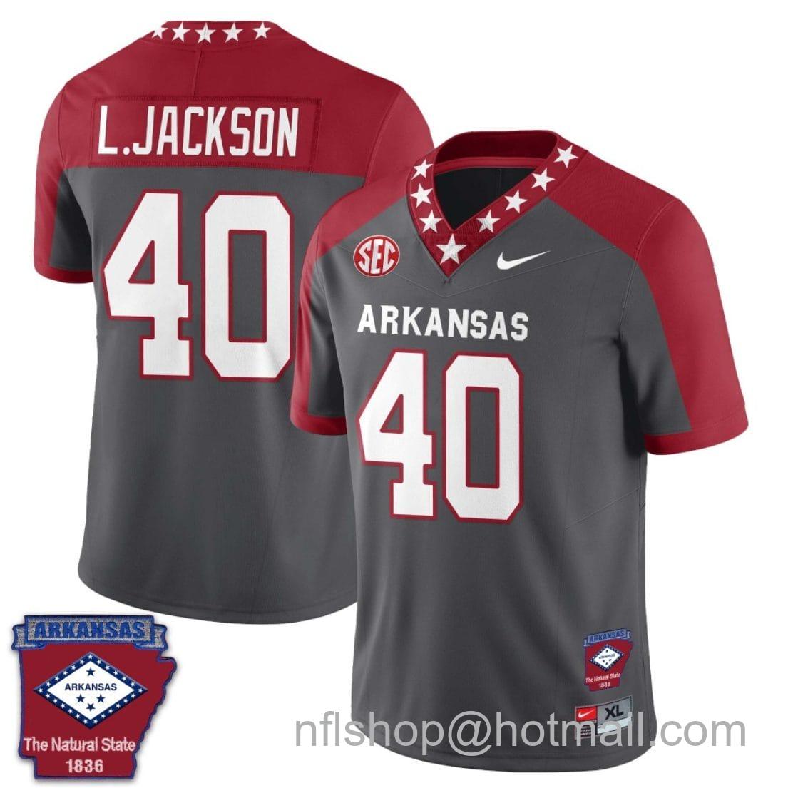 Men's Nike Landon Jackson Jersey #40 Arkansas Razorback Football Arkansas State Patched Red Alternate