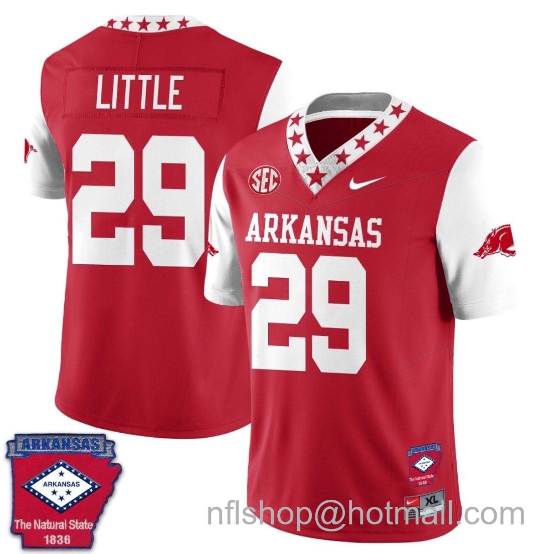 Men's Nike Cam Little Jersey #29 Arkansas Razorback Football Arkansas Patch White Sleeves