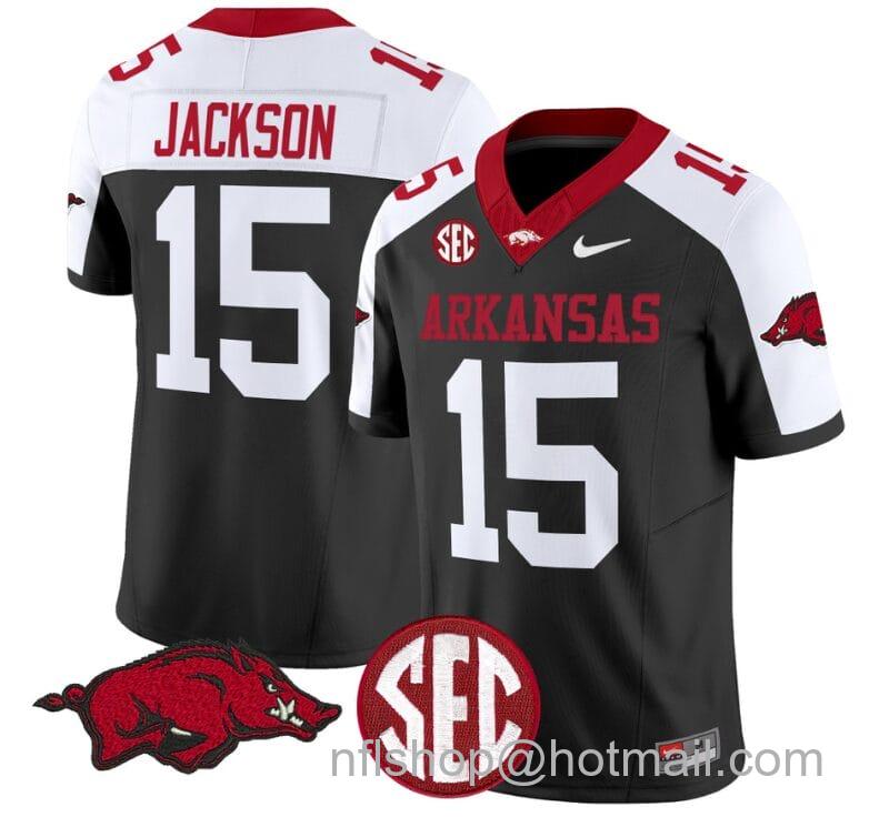 Men's Nike KJ Jackson Jersey #15 Arkansas Razorbacks Vapor Limited College Football Stitched Black Alternate