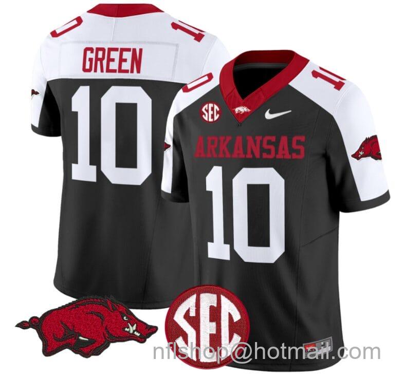 Men's Nike Taylen Green Jersey #10 Arkansas Razorbacks Vapor Limited College Football Stitched Black Alternate