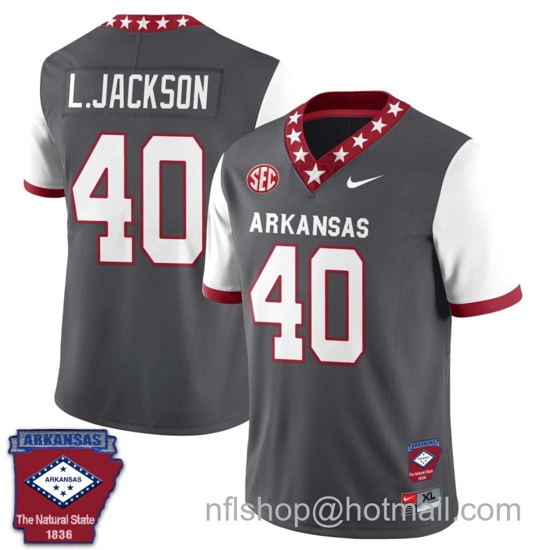 Men's Nike Landon Jackson Jersey #40 Arkansas Razorback Football Arkansas State Patched White Sleeves