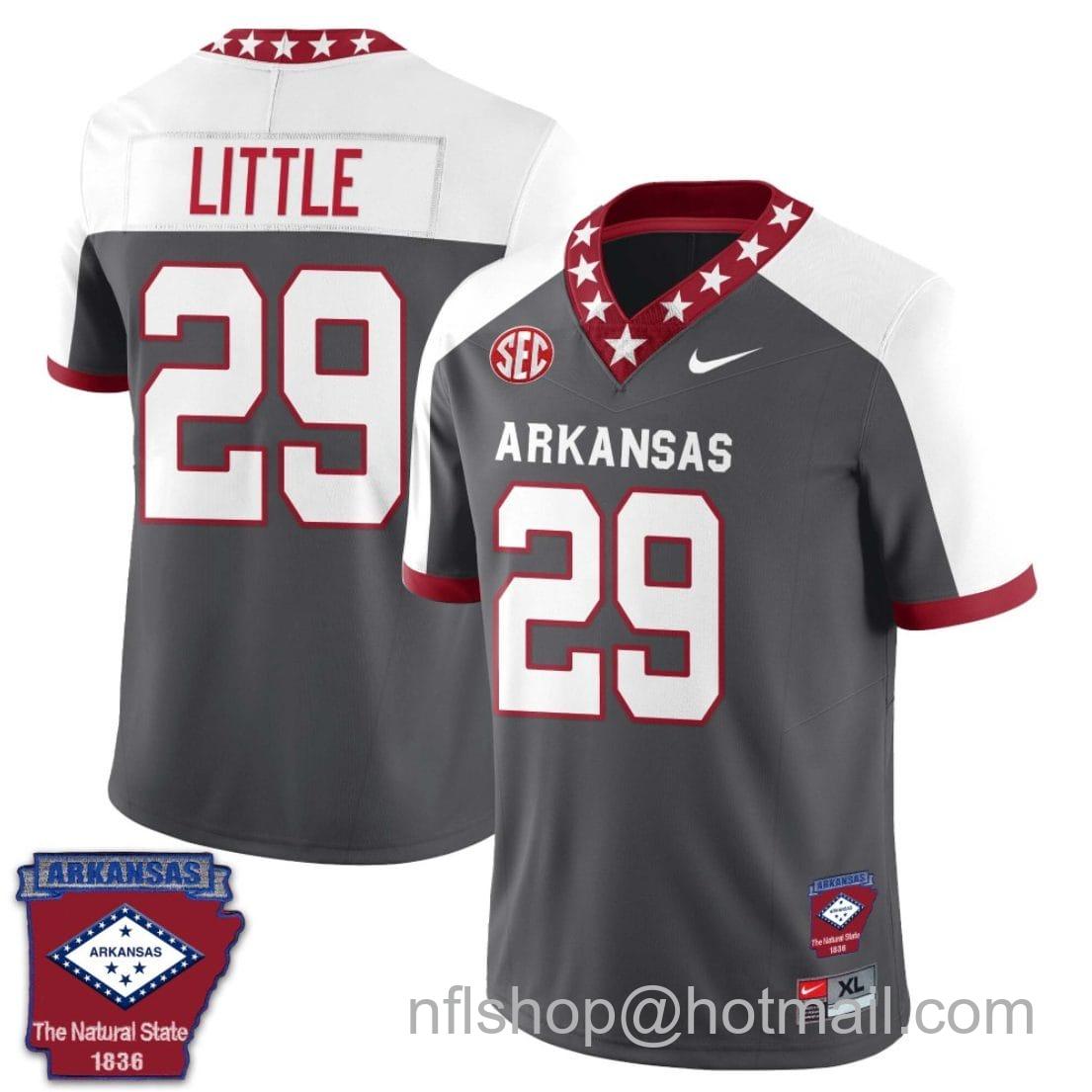 Men's Nike Cam Little Jersey #29 Arkansas Razorback Football Arkansas State Patch White Alternate