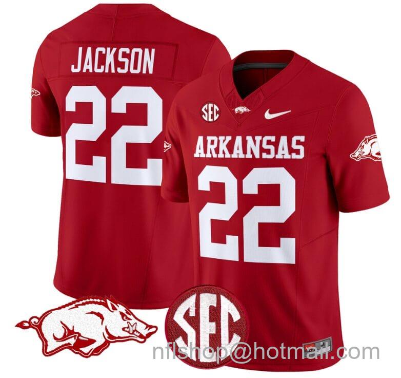 Men's Nike Ja'Quinden Jackson Jersey #22 Arkansas Razorbacks Vapor Limited College Football Stitched Cardinal