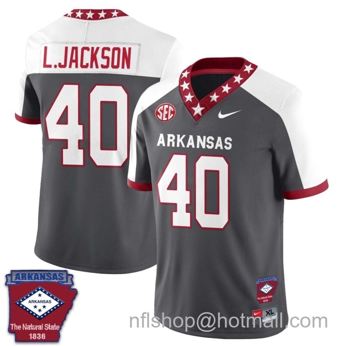 Men's Nike Landon Jackson Jersey #40 Arkansas Razorback Football Arkansas State Patched White Alternate