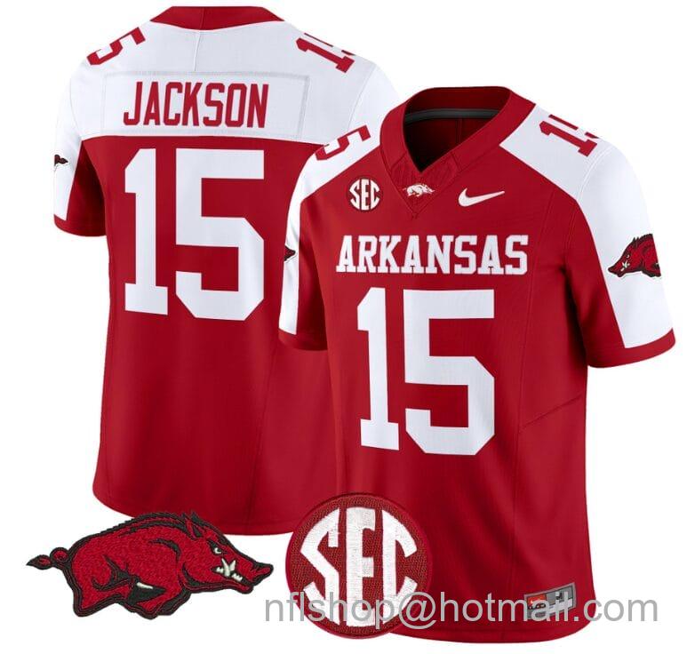 Men's Nike KJ Jackson Jersey #15 Arkansas Razorbacks Vapor Limited College Football Stitched Cardinal Alternate