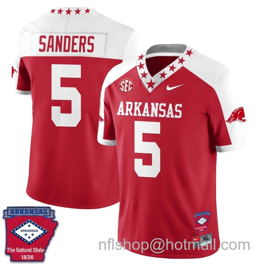 Men's Nike Raheim Sanders Jersey #5 Arkansas Razorback Football Arkansas Patch Red Alternate