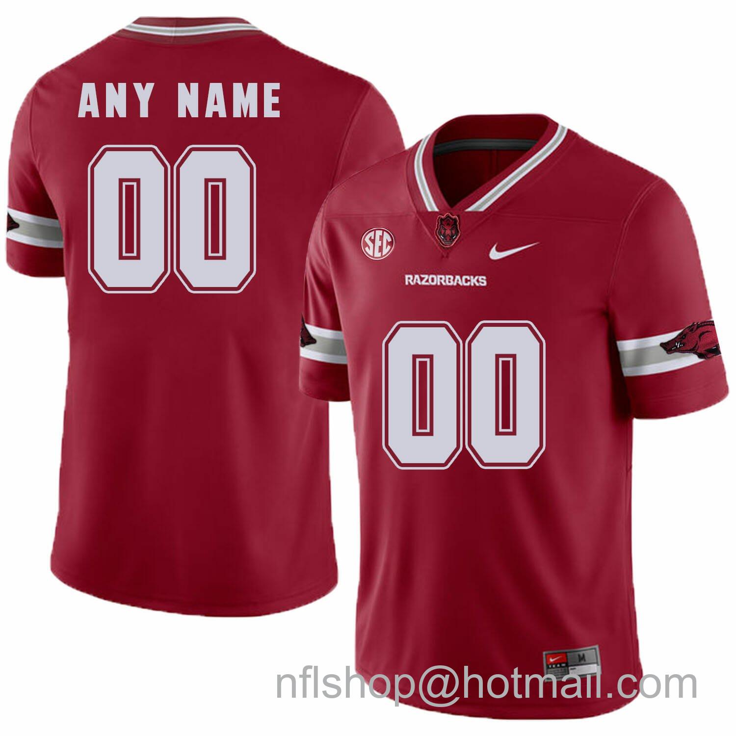 Men's Nike Arkansas Razorbacks Custom Jersey Name Number Football SEC Patch Red