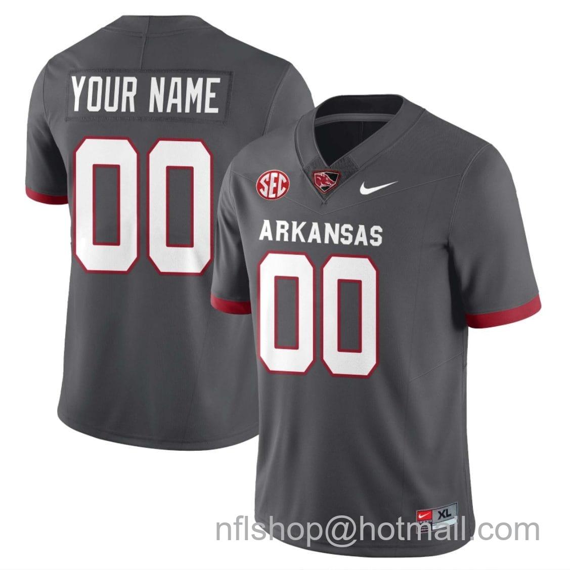 Men's Nike Custom Arkansas Razorback Jersey Name and Number Football All Stitched Gray