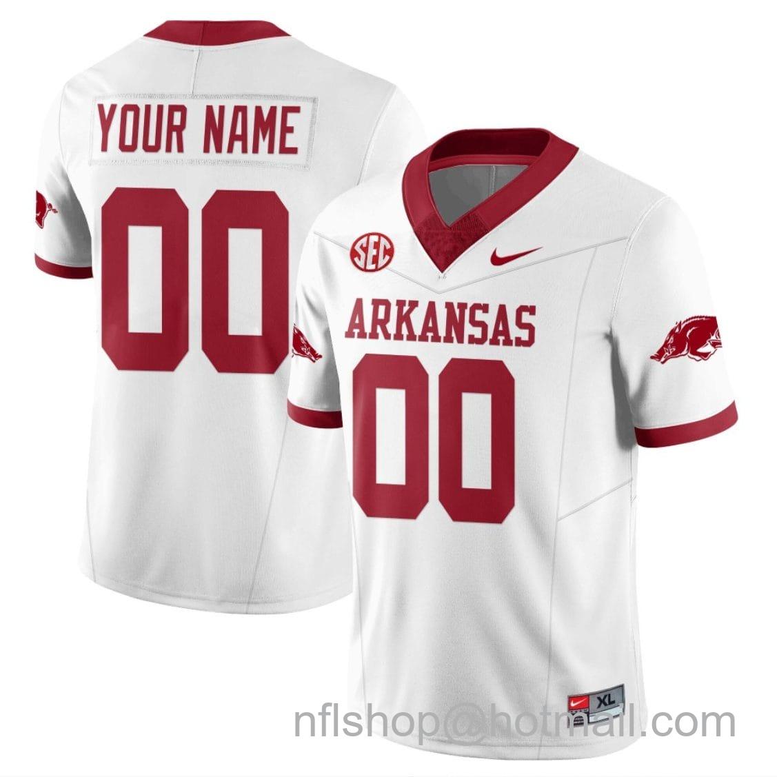 Men's Nike Custom Arkansas Razorback Jersey Name and Number Football All Stitched White