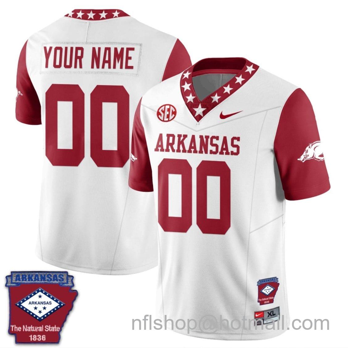 Men's Nike Custom Arkansas Razorback Jersey Name and Number Football The Natural State Patch Red Sleeves