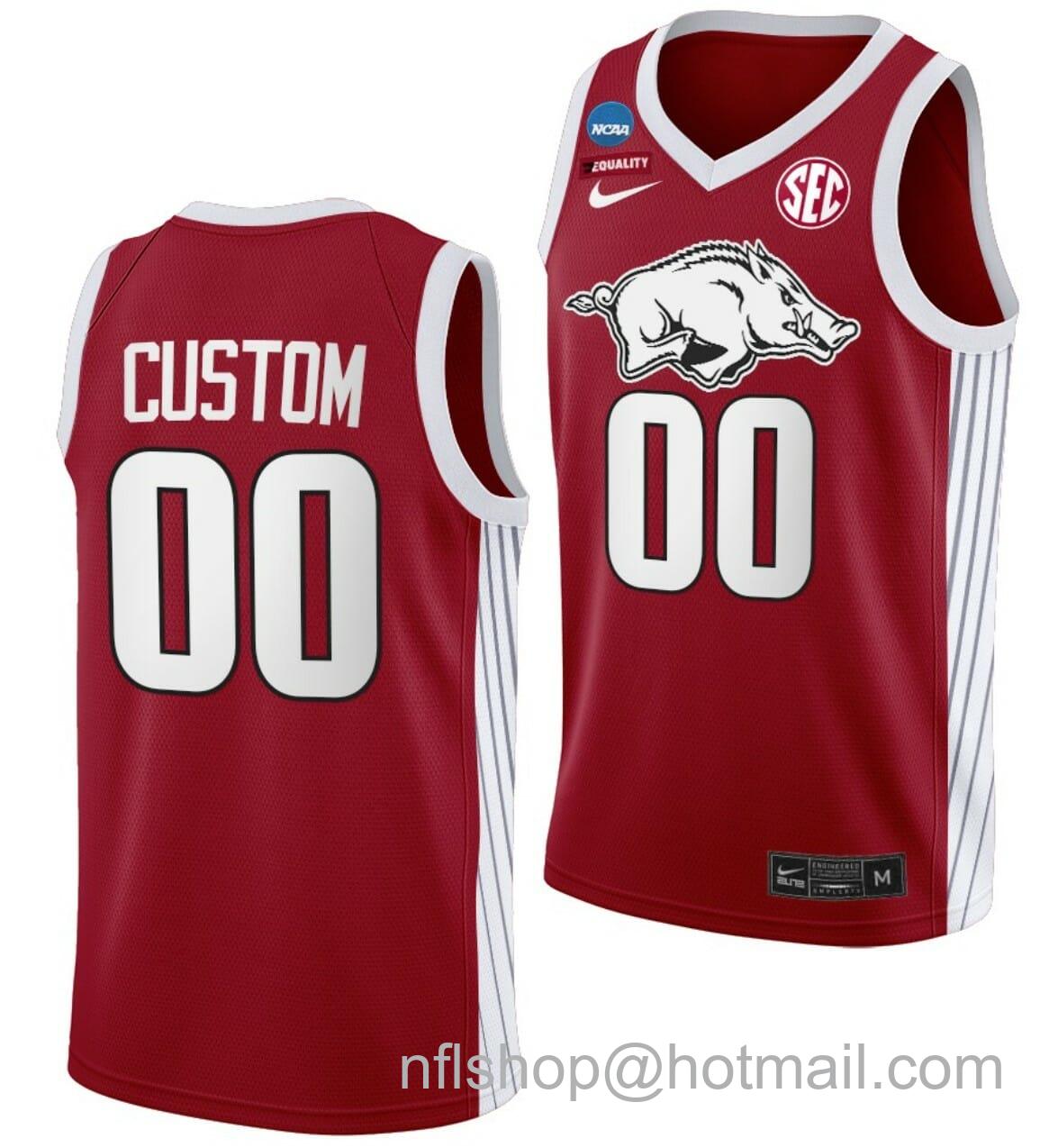 Men's Nike Custom Arkansas Razorbacks Jersey Name And Number 2023 NCAA March Madness College Basketball Red Elite