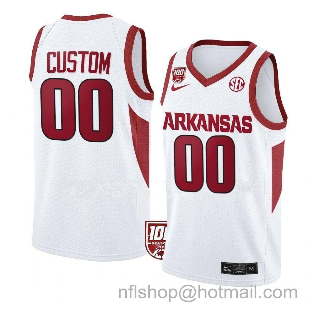 Men's Nike Custom Arkansas Razorbacks Jersey Basketball College Name and Number White 100