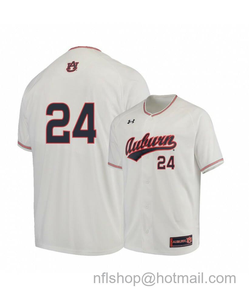 Men's Under Armour Auburn Tigers 24 Conor Davis White Baseball Jersey