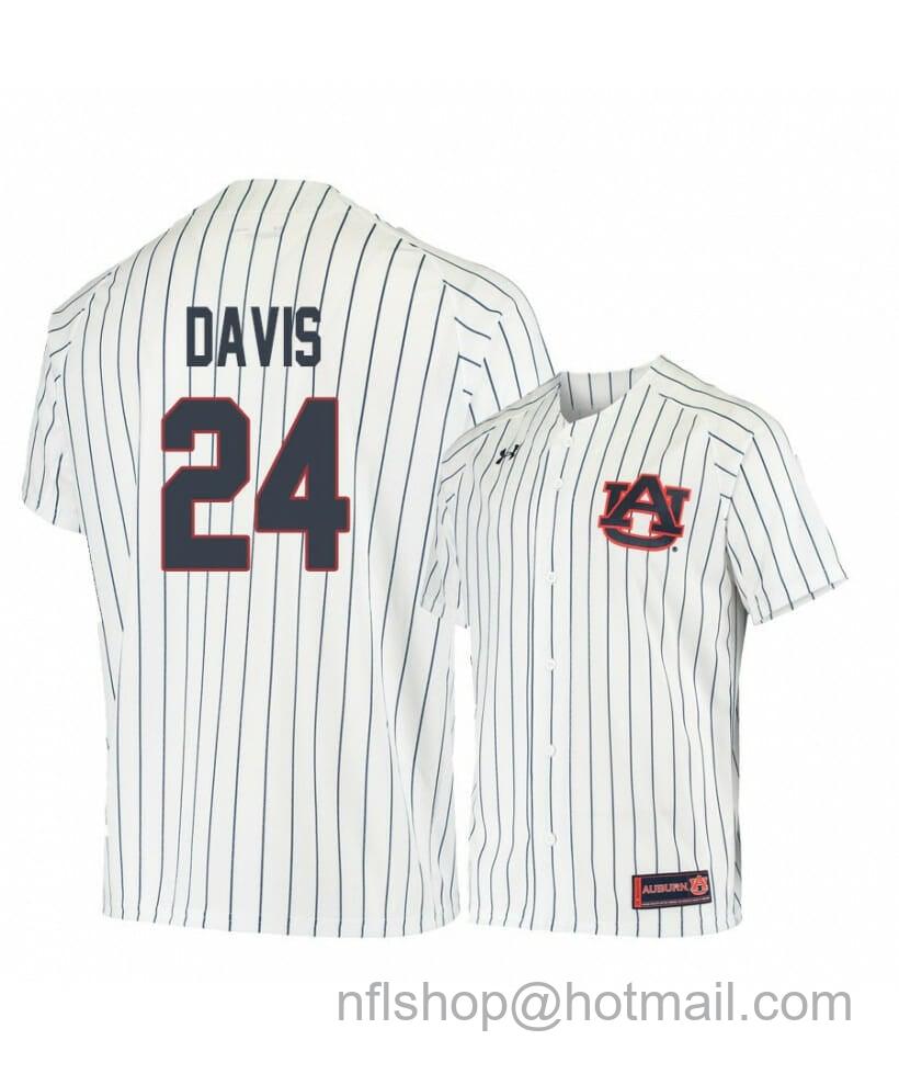 Men's Under Armour Auburn Tigers 24 Conor Davis White Blue Baseball Jersey