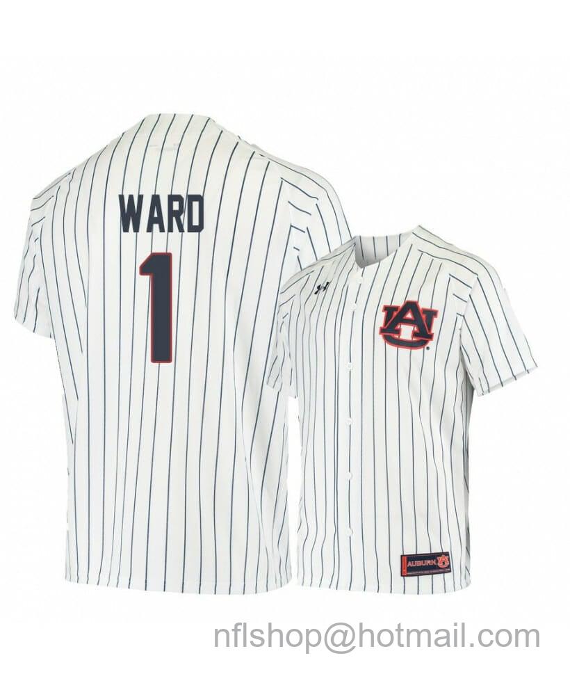 Men's Under Armour Auburn Tigers 1 Judd Ward White Blue Baseball Jersey