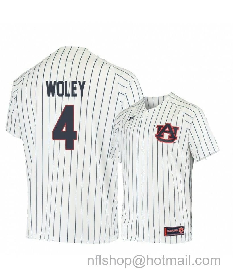 Men's Under Armour Auburn Tigers 4 Rankin Woley White Blue Baseball Jersey