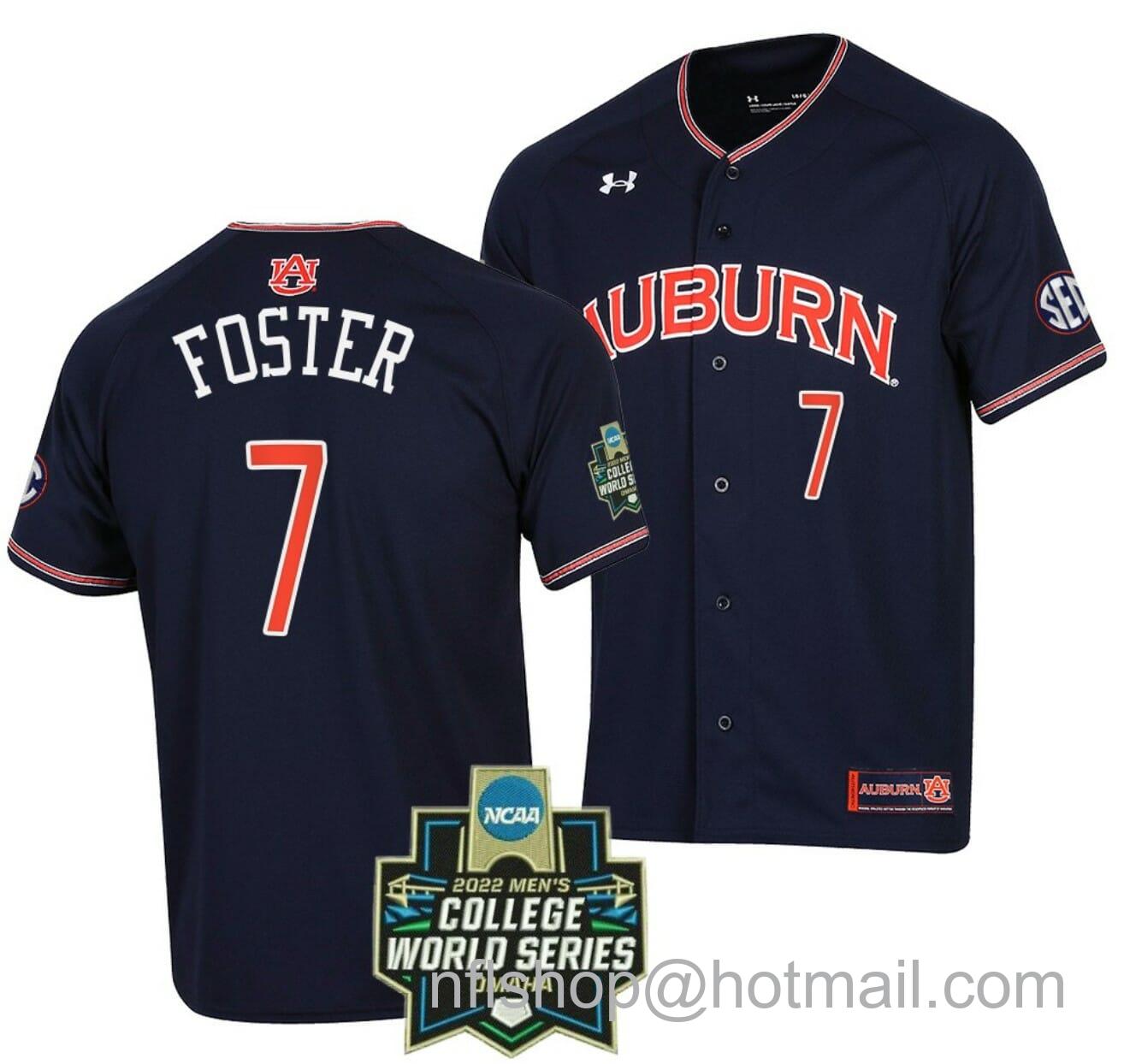 Men's Under Armour Cole Foster Jersey Auburn Tigers Baseball NCAA College 2022 World Series Navy #7