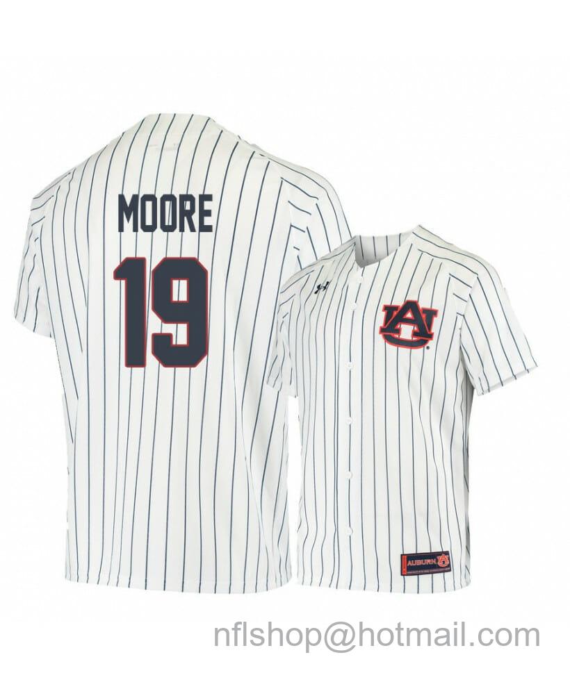 Men's Under Armour Auburn Tigers 19 Brody Moore White Blue Baseball Jersey