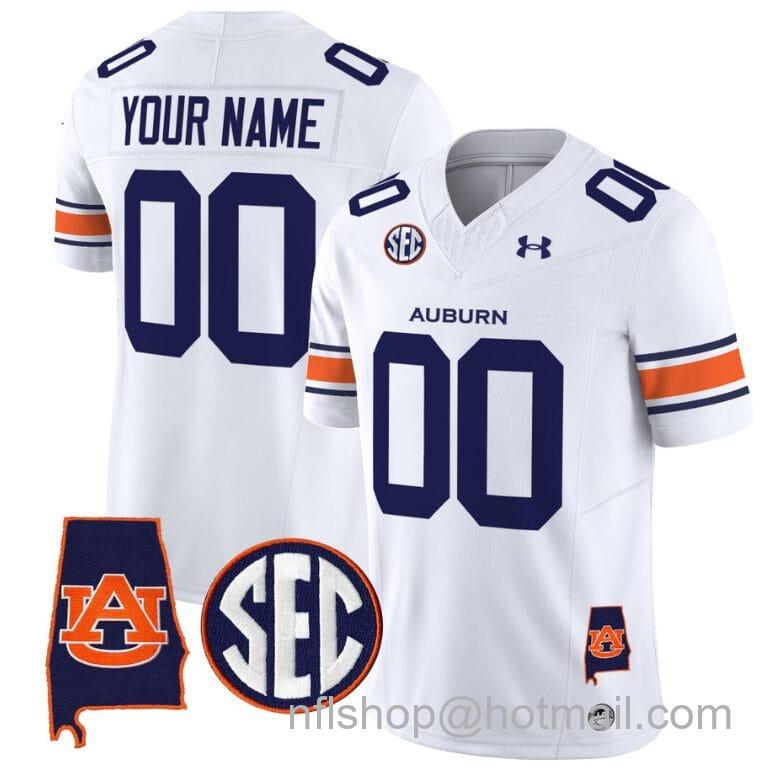 Men's Under Armour Custom Auburn Tigers Jersey Name and Number SEC Patch Vapor Limited College Football Stitched White