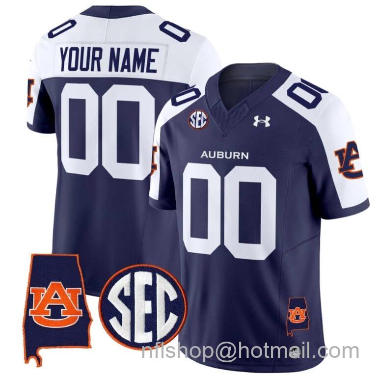 Men's Under Armour Custom Auburn Tigers Jersey Name and Number SEC Patch Vapor Limited College Football Stitched Navy Alternate