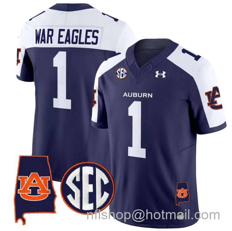 Men's Under Armour War Eagles Jersey #1 Auburn Tigers SEC Patch Vapor Limited College Football Stitched Navy Alternate